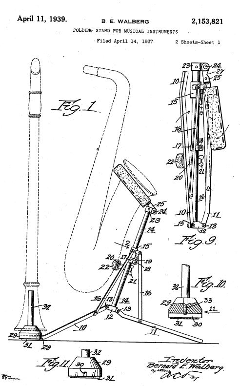 Patent US2153821 - Folding stand for musical instruments.JPG